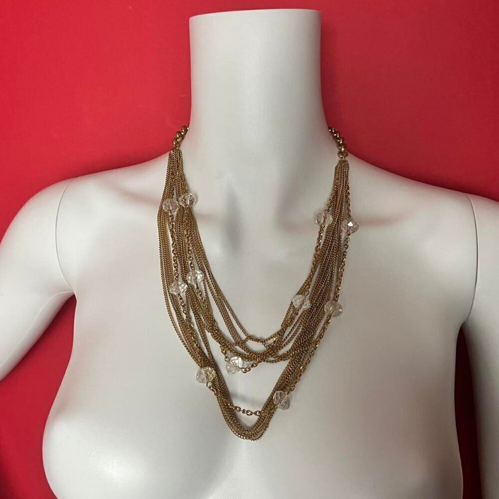 Handmade / 16 chain layered necklace with crystal look beads 💛🩶​​​​​​​